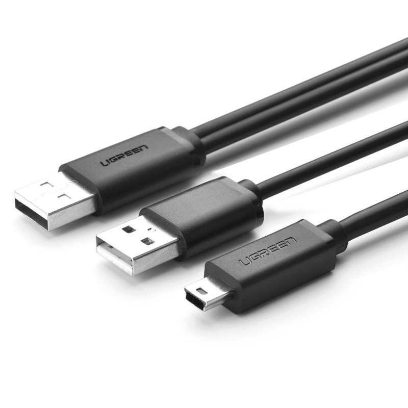 绿联 Mini usb移动硬盘数据线2.0T型口数据线双usb供电mp3充电线