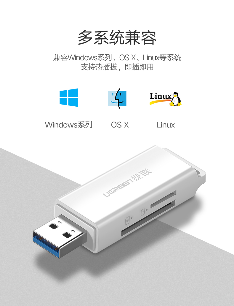 绿联USB3.0读卡器，SD/TF多合一手机相机内存卡读卡器