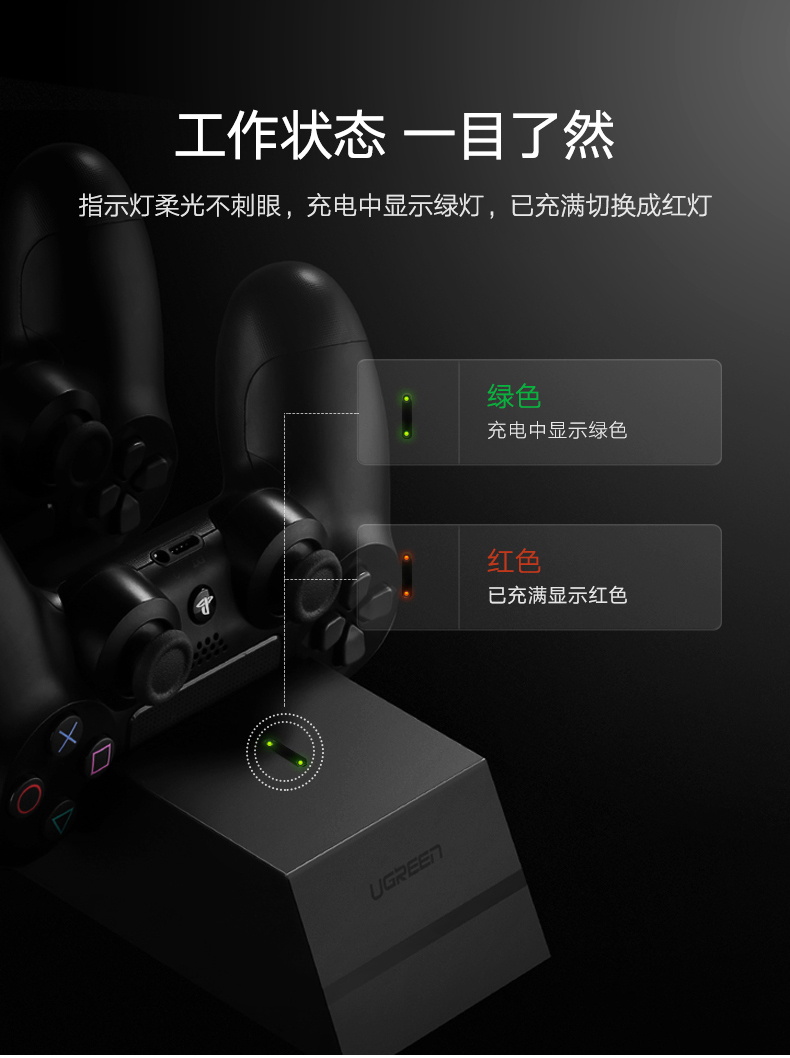 绿联PS4游戏手柄充电器,5V2A手柄座充
