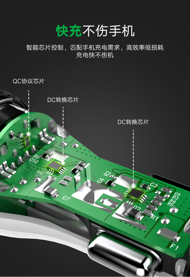 绿联QC3.0车载充电器,一拖二双口通用车充