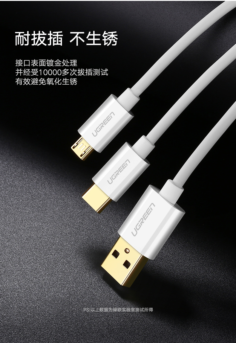 绿联安卓Type-C数据线，一拖二同时充两部手机