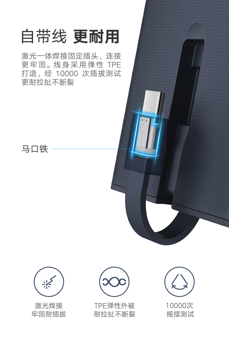 绿联快充移动电源，双向Type-c快充自带线
