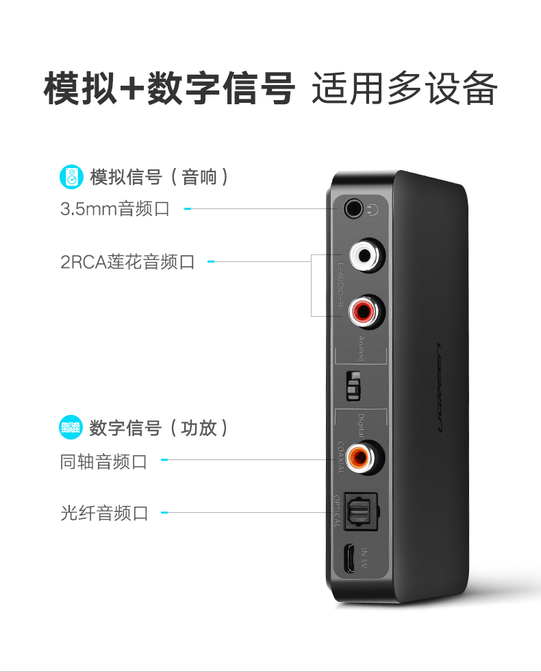 绿联蓝牙接收器，无损hifi高保真aptX编码光纤同轴