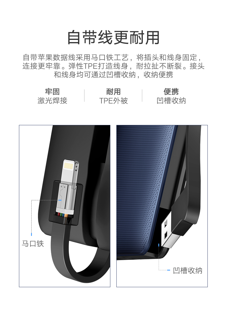 绿联苹果移动电源，10000毫安带USB线和苹果数据线