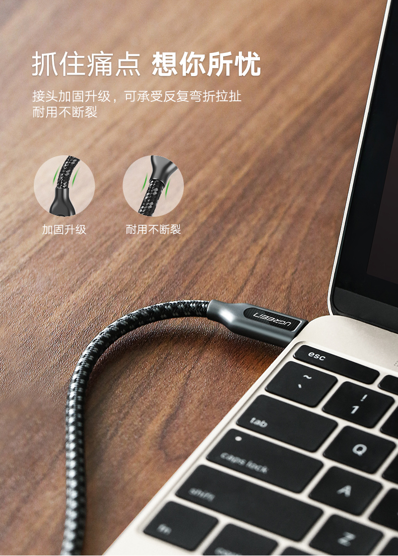 绿联Type-C数据线，双Type-C公对公3A电流快充线
