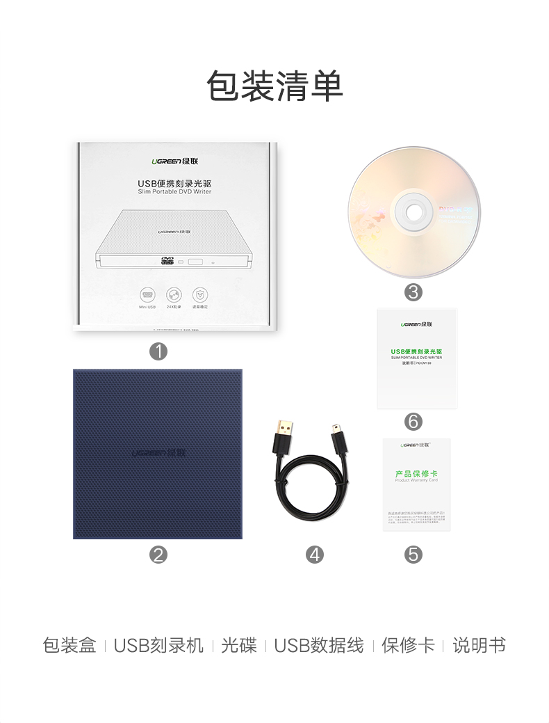 绿联USB外置光驱，外置台式笔记本电脑CD光盘刻录机