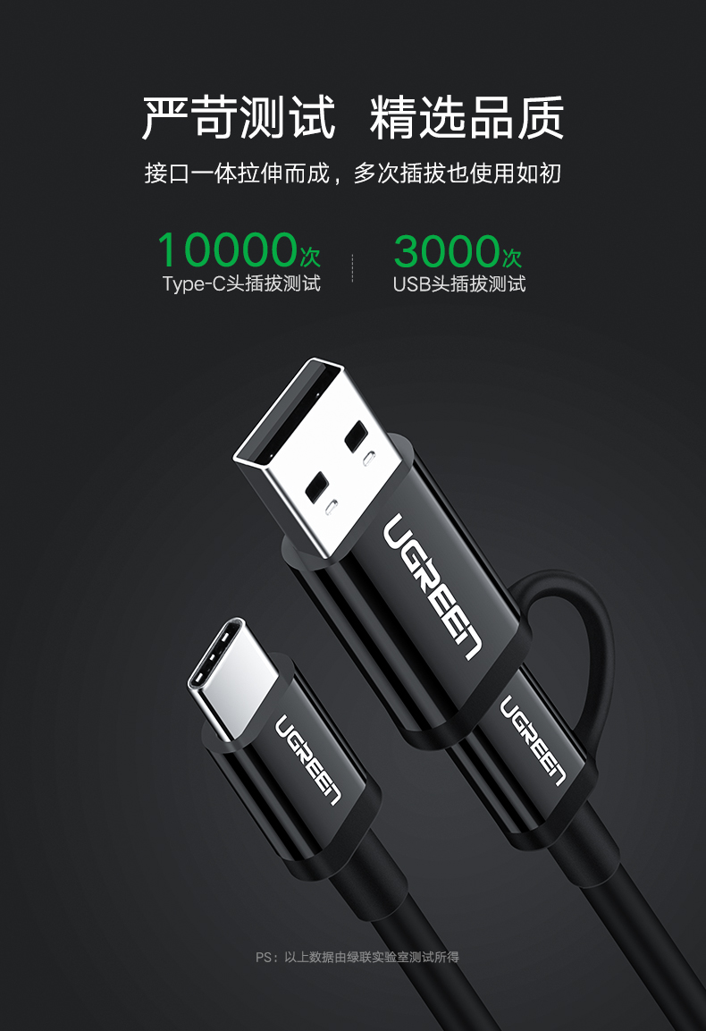 UGREEN绿联-品质新体验,数码选绿联 绿联Type-C数据线,Type-C+USB二合一手机电脑通用