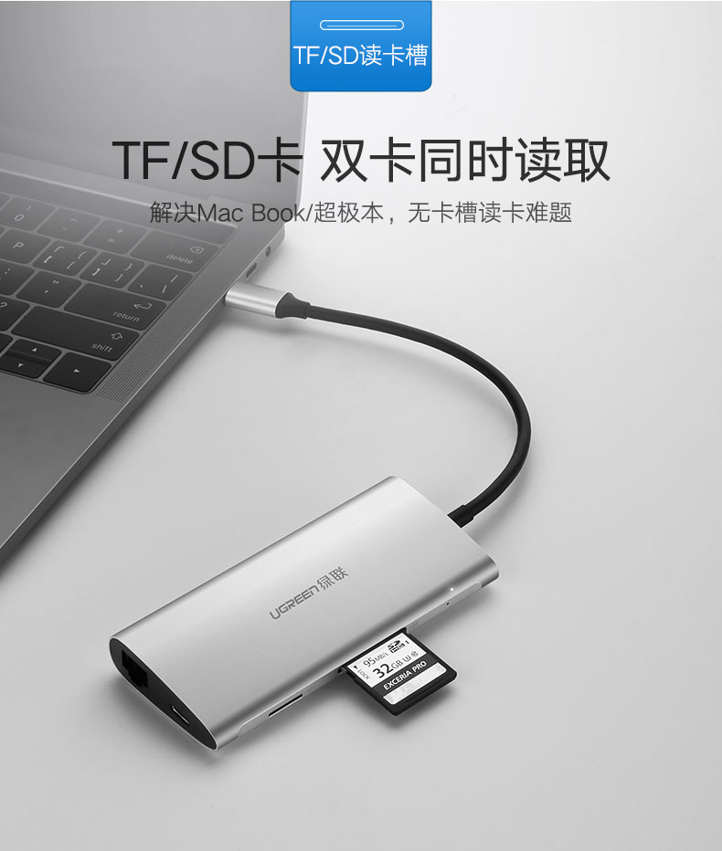 绿联Type-C转换器，Type-C笔记本MacBook5合1扩展坞