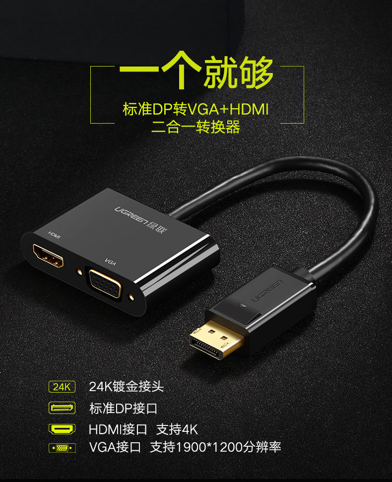 绿联DP转HDMI/VGA转换器