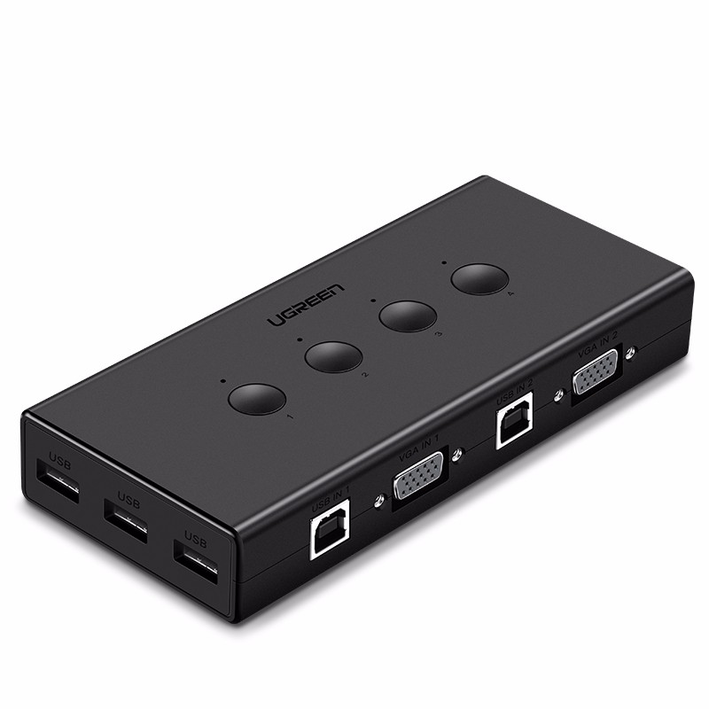 绿联VGA切换器,VGA KVM分配四进一出显示屏键鼠共享器
