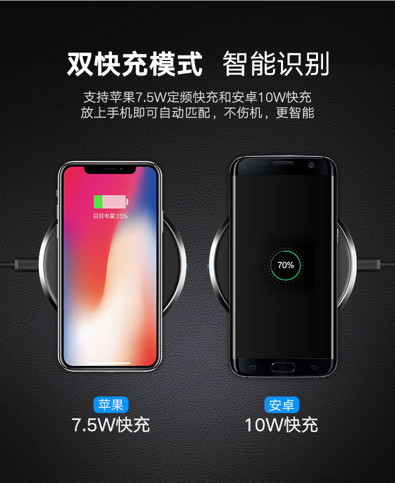 绿联7.5W无线充电器，苹果iphone8/X小米mix2s定频快充