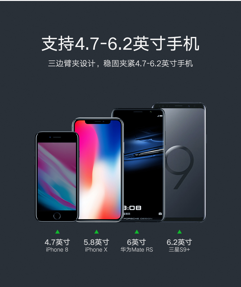 绿联车载无线充电器，手机支架款安卓苹果双快充模式