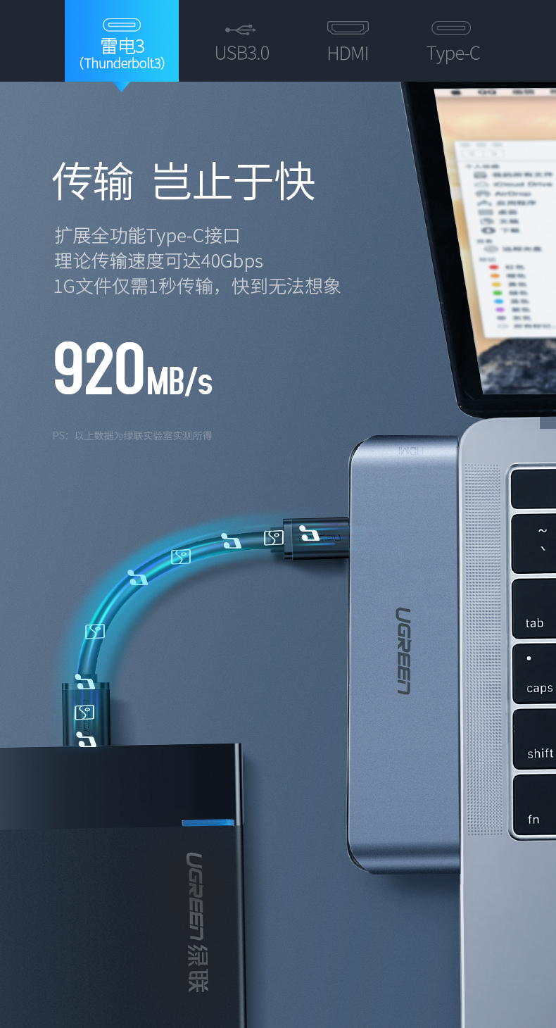 绿联MacBook Pro扩展坞，苹果雷电3专属Type-c转HDMI