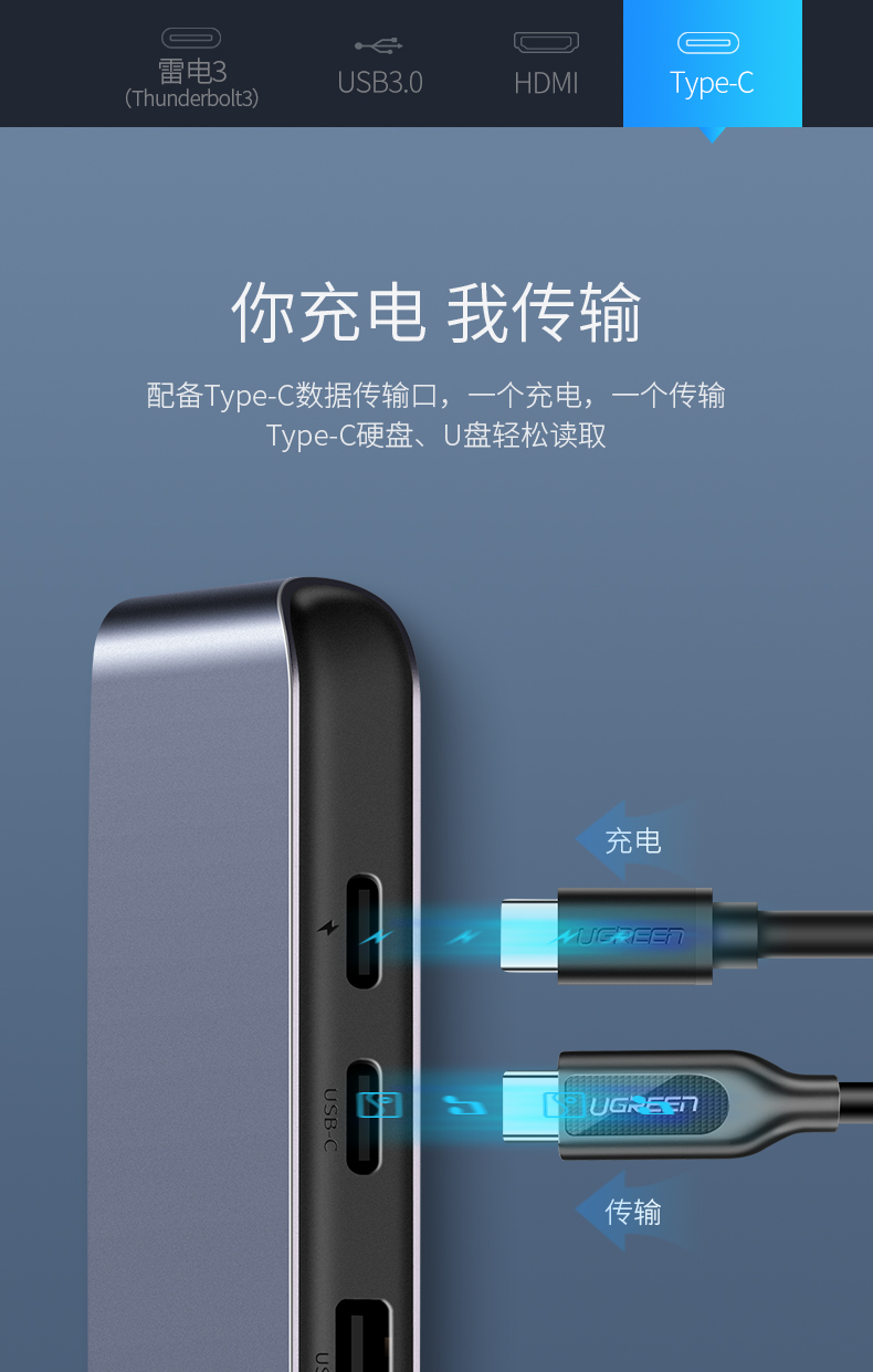 绿联MacBook Pro扩展坞，苹果雷电3专属Type-c转HDMI