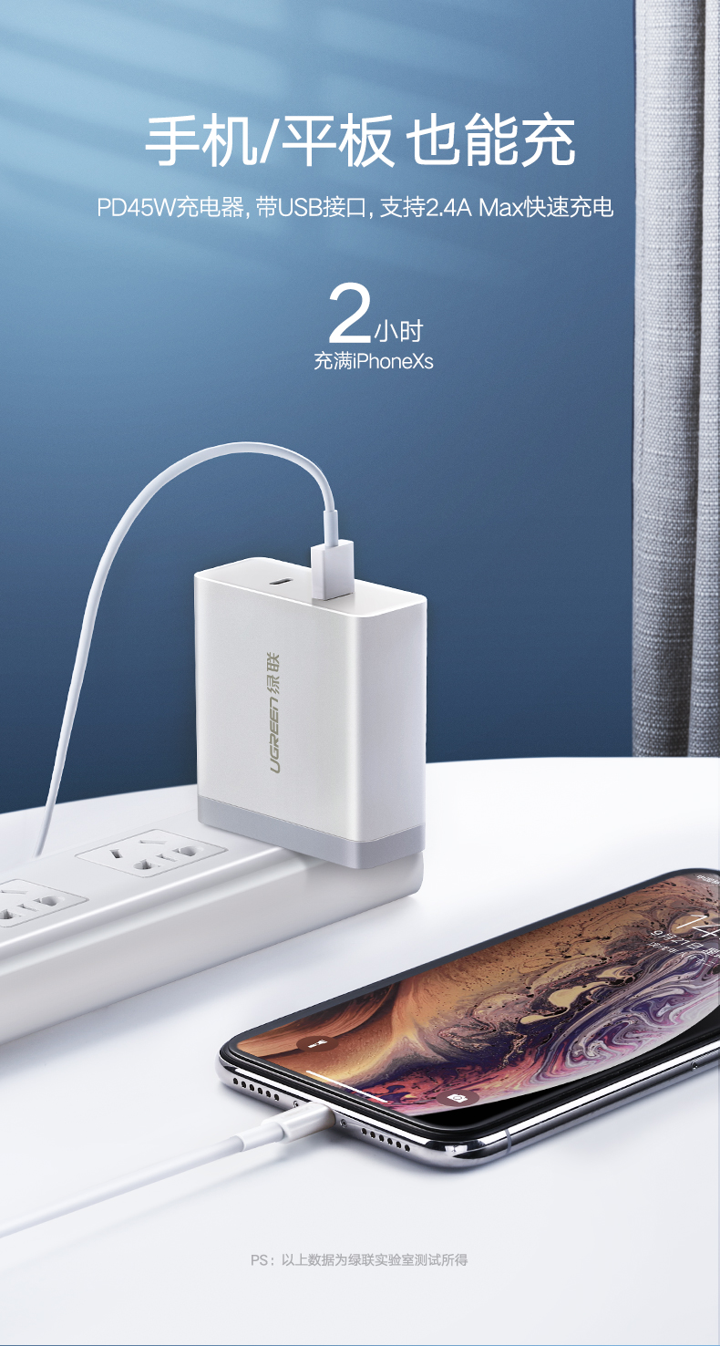 绿联PD充电器，45W/65W手机电脑通用