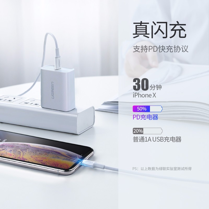 绿联PD闪充线，苹果授权USB-C转lightning快充线