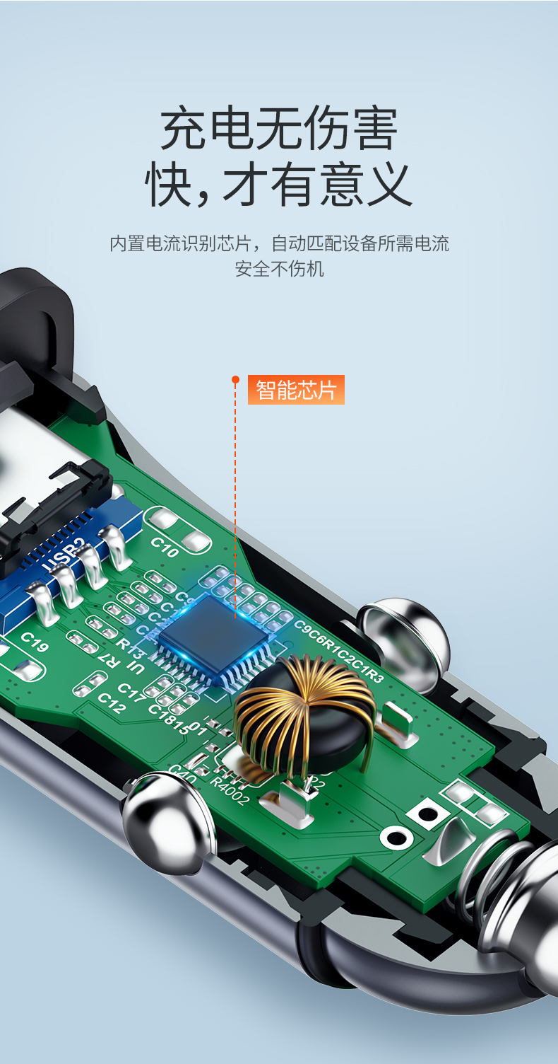 绿联PD快充车载充电器，Type-C+USB一拖二点烟器车充