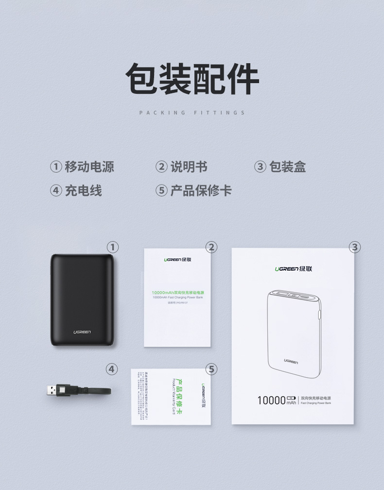 绿联PD快充充电宝10000mAh