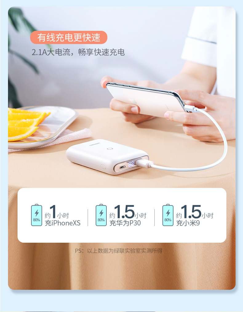 绿联无线充电宝10000mAh轻薄款
