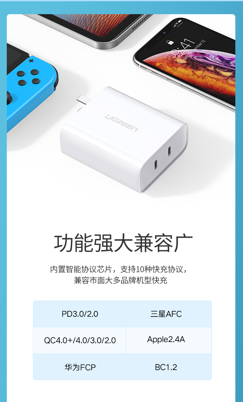 绿联双Type-C快充充电器