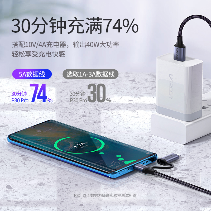 绿联type-c+micro usb二合一闪充数据线