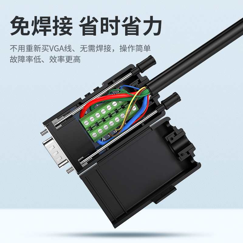绿联vga免焊接头公3+6+9连接器3排15针DB15