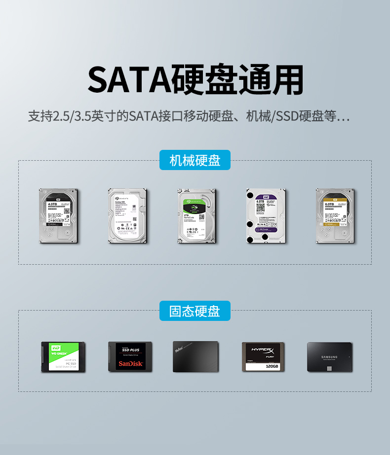 绿联sata硬盘盒，2.5/3.5寸外置usb3.0移动硬盘盒