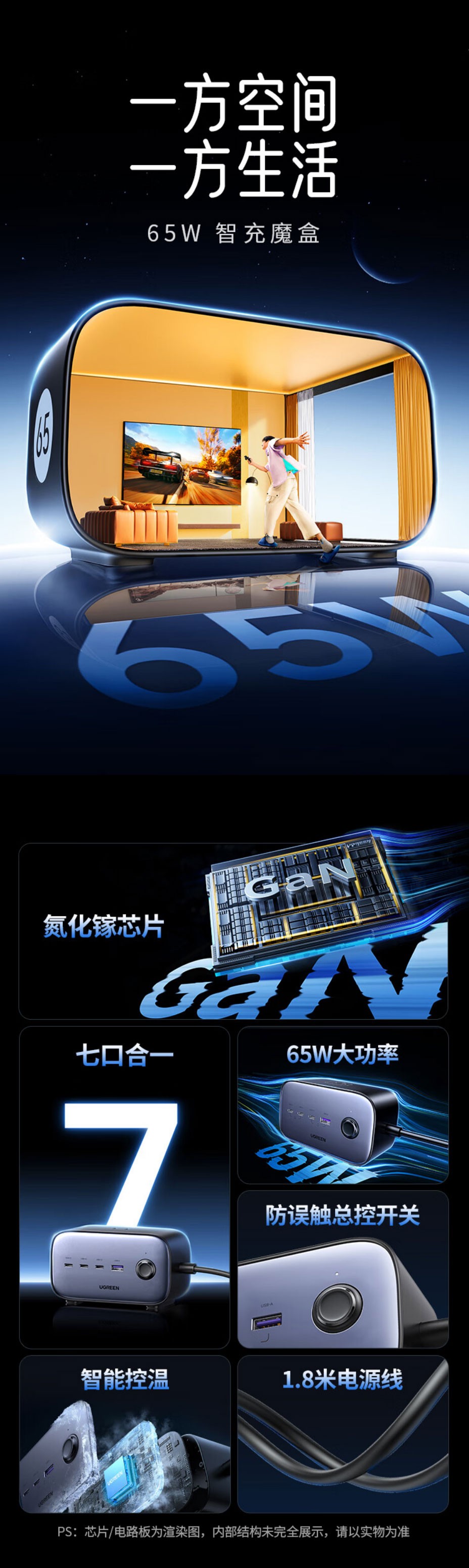 绿联-S752 华体会体育网狼堡赞助商
65W氮化镓快充插排
