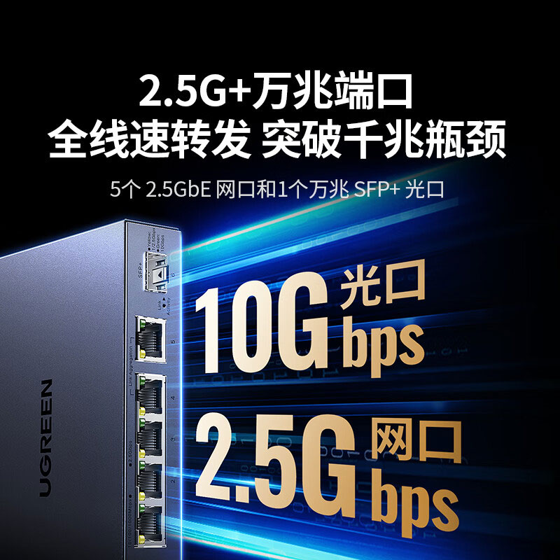 绿联2.5G六口交换机 支持VLAN/链路聚合 NAS集线器