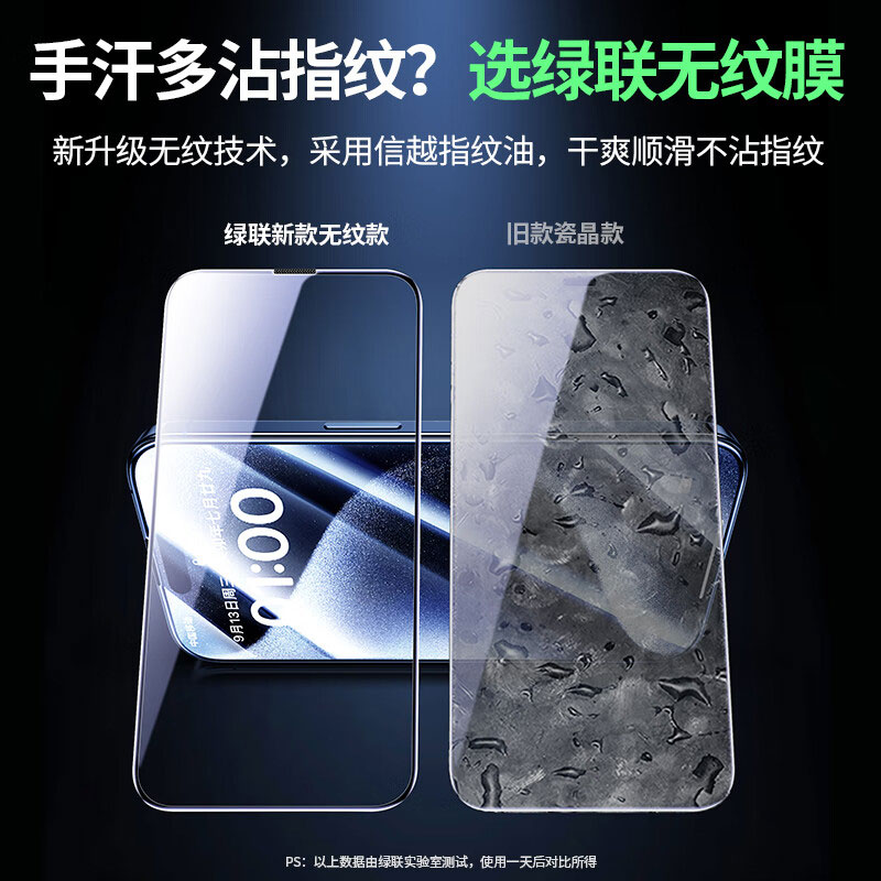 绿联适用iPhone15ProMax全覆盖防摔抗指纹钢化膜