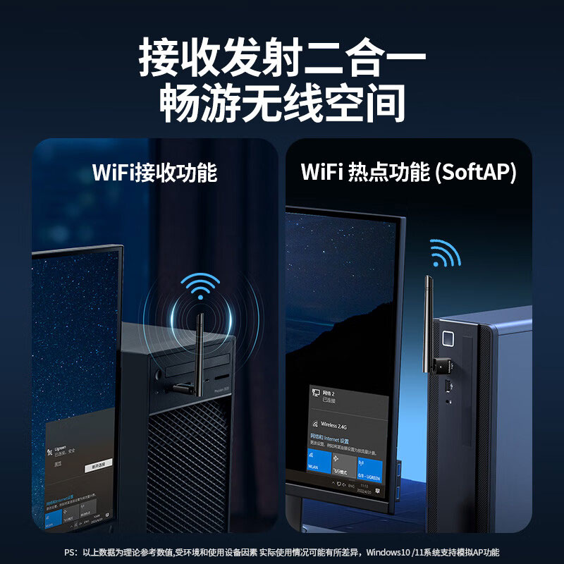绿联 USB无线网卡 WiFi6免驱 高增益天线 信号强覆盖广