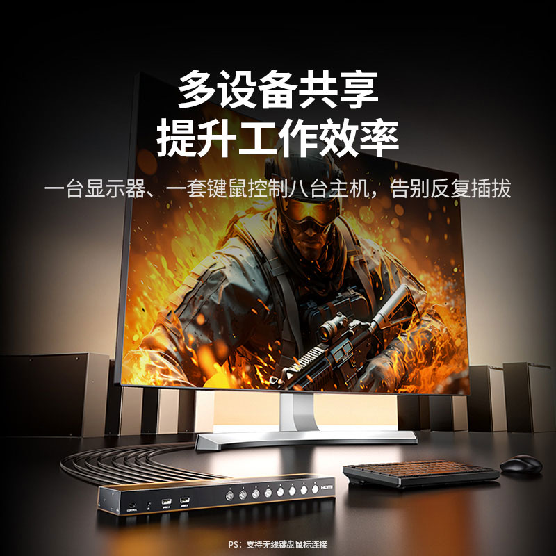 绿联HDMI1.4 KVM切换器八进一出