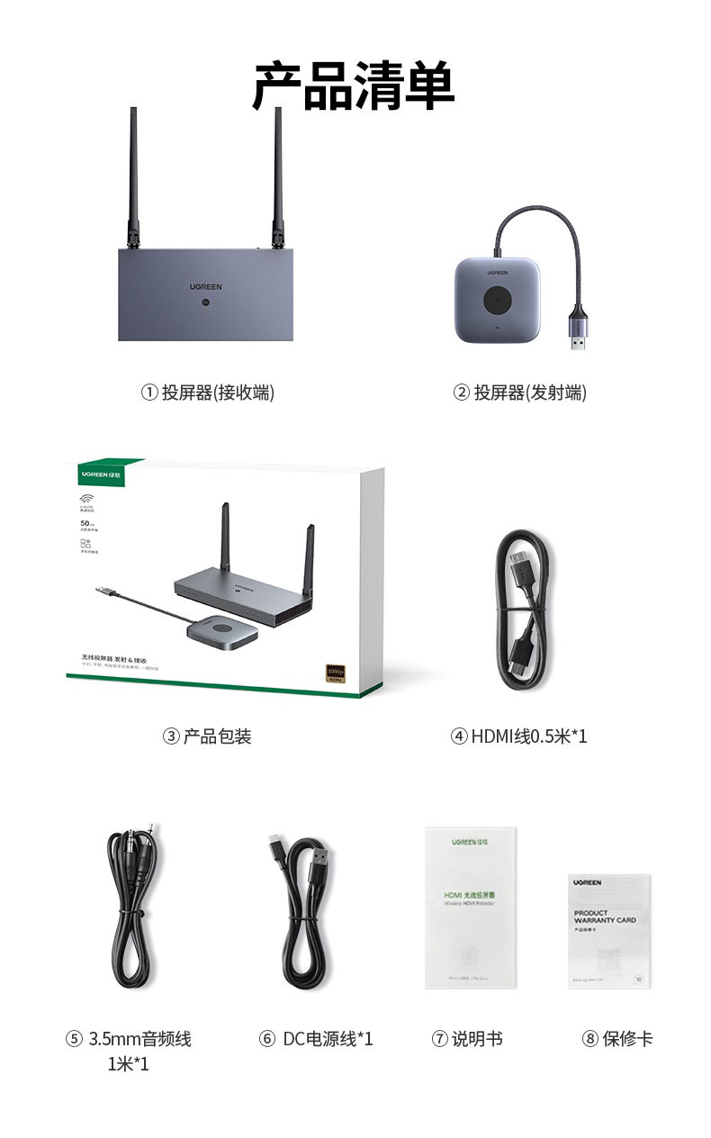 UGREEN企业级无线投屏器CM625 50米传输 多设备兼容