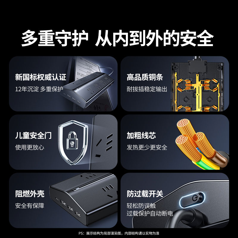 绿联T8氮化镓30W快充梯形排插 桌面充电站