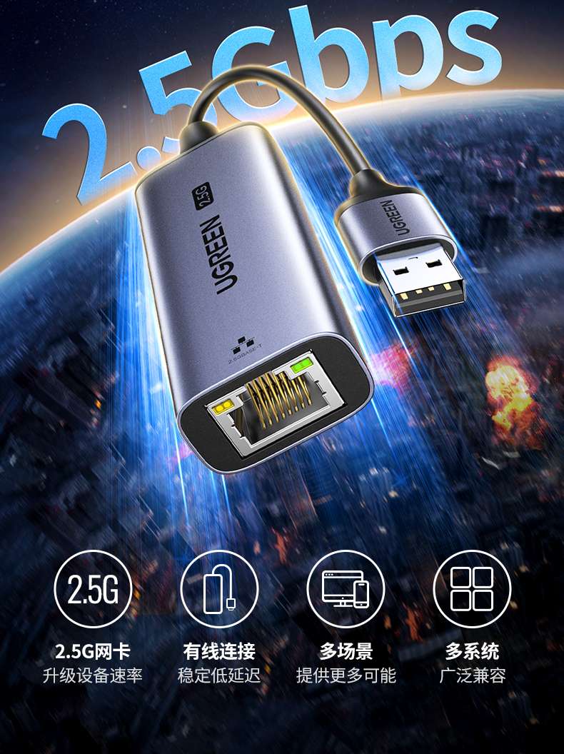 绿联2.5G网卡 2.5Gbps超高速率 释放千兆宽带潜力