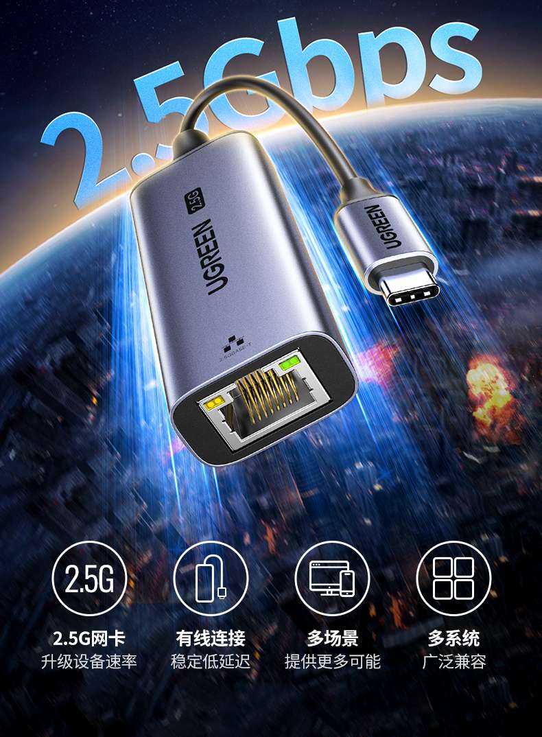 绿联2.5G网卡 2.5Gbps超高速率 释放光纤宽带潜力