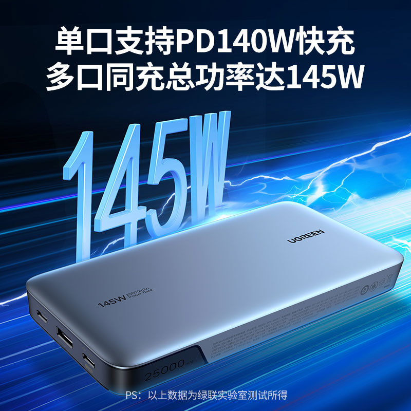 绿联145W快充移动电源 25000mAh