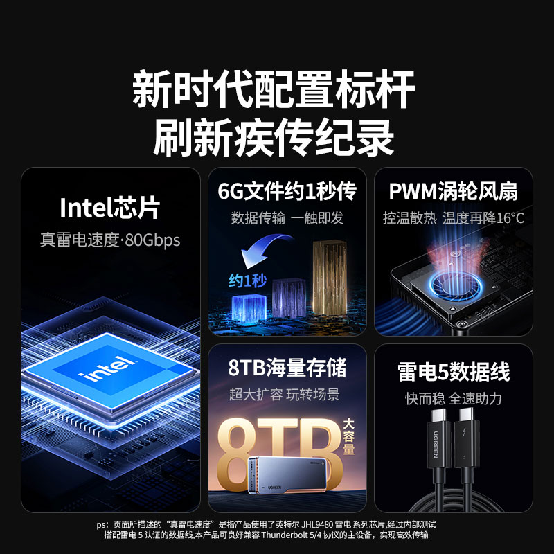绿联雷电5固态硬盘盒 80Gbps