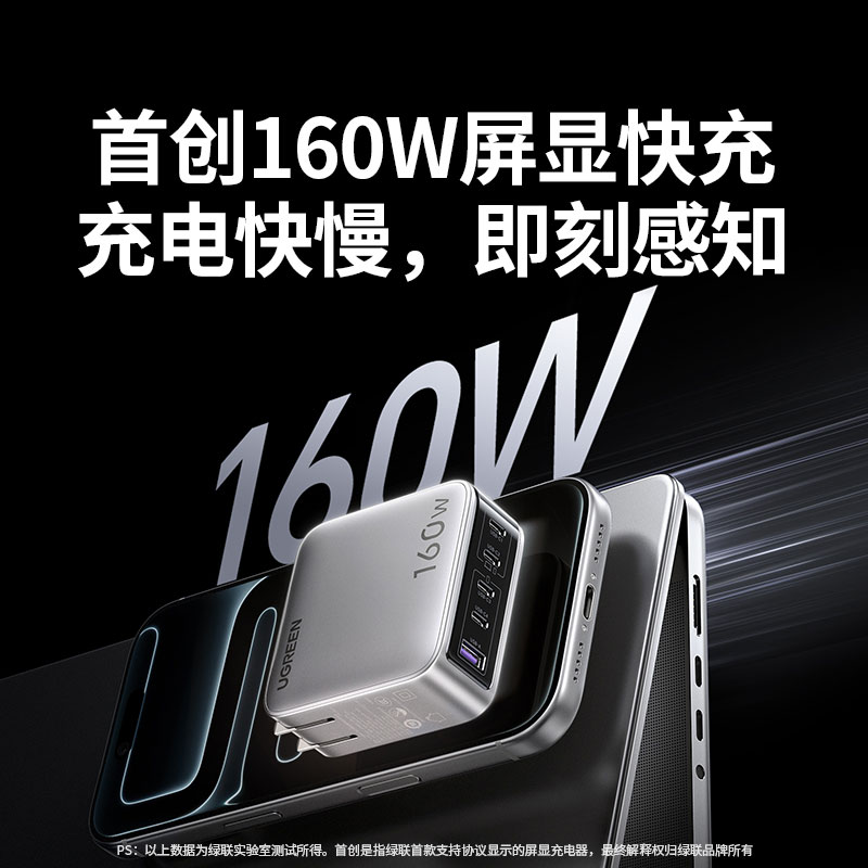 绿联160W快充 屏显氮化镓五口充电器