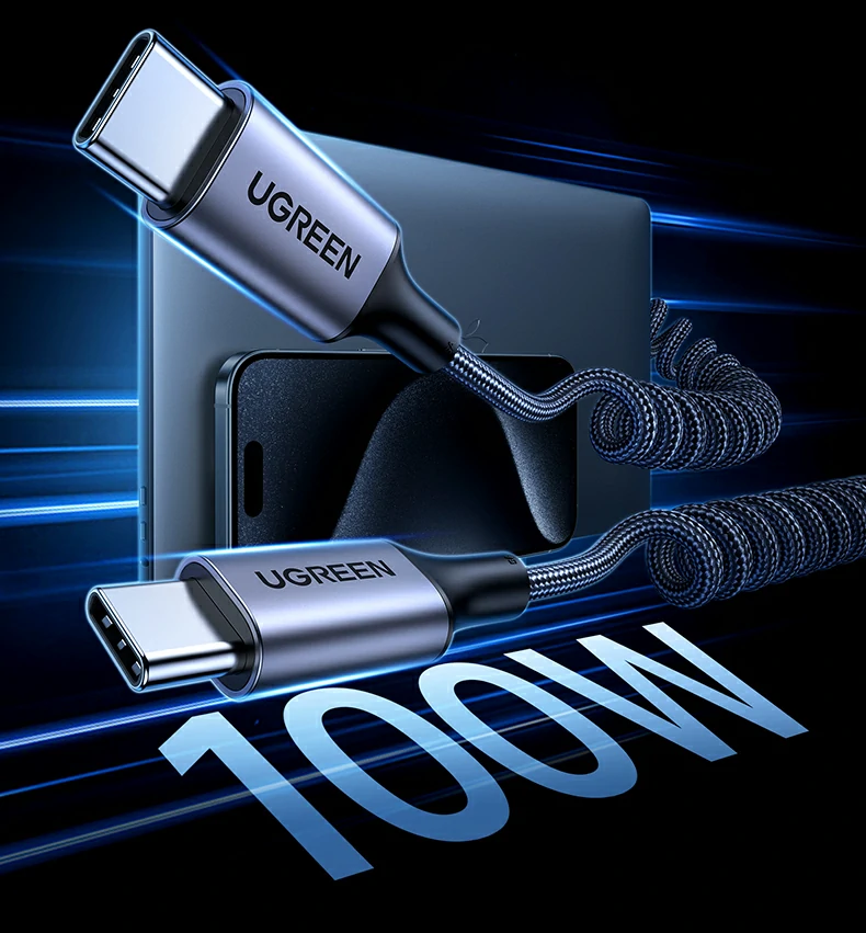 绿联L507弹簧快充线 高弹TPU外被防缠绕 UGREEN绿联L507弹簧快充线,高弹TPU外被防缠绕