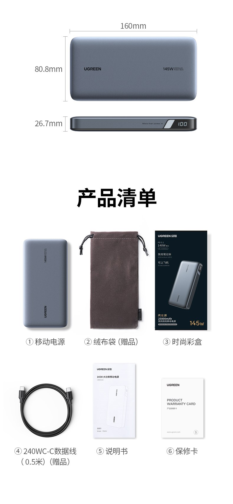 绿联145W移动电源 差旅/办公/旅行全能伴侣