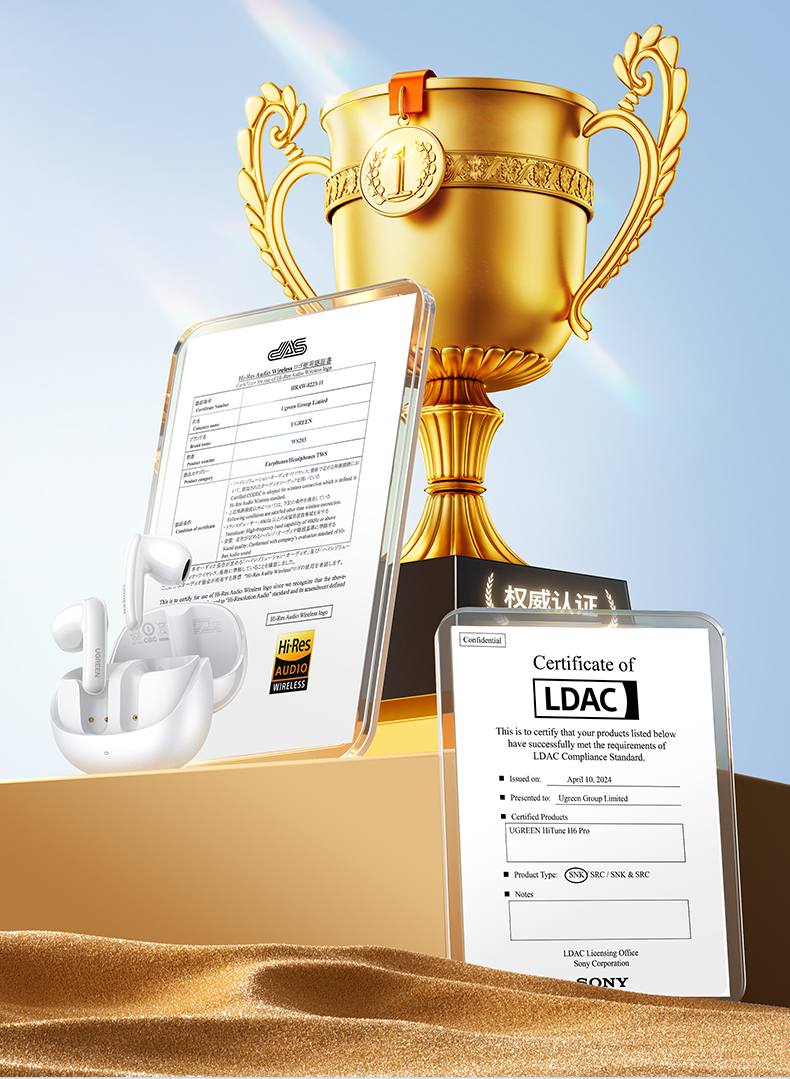 Hi-Res金标认证 双生物振膜+LDAC解码 空间音效体验 Hi-Res金标认证 双生物振膜+LDAC解码 空间音效体验