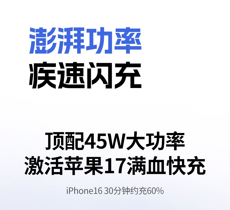 Type-C口多档调节 20V2.25A满速输出 兼容笔记本快充