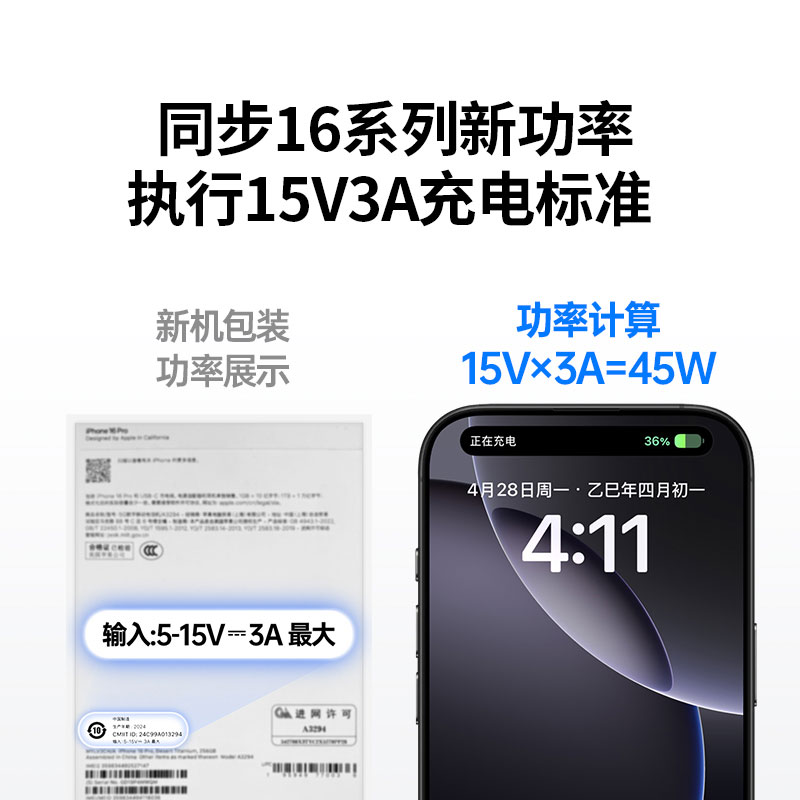 绿联45W三口快充氮化镓充电器 适配iPhone17