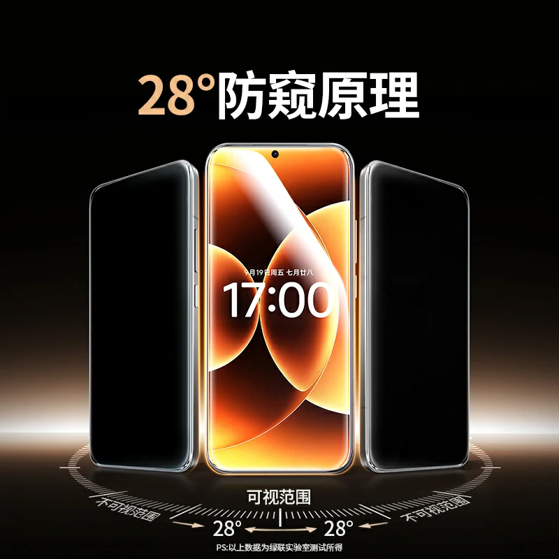 绿联小米17/17 Pro防窥钢化膜 28° 侧防窥