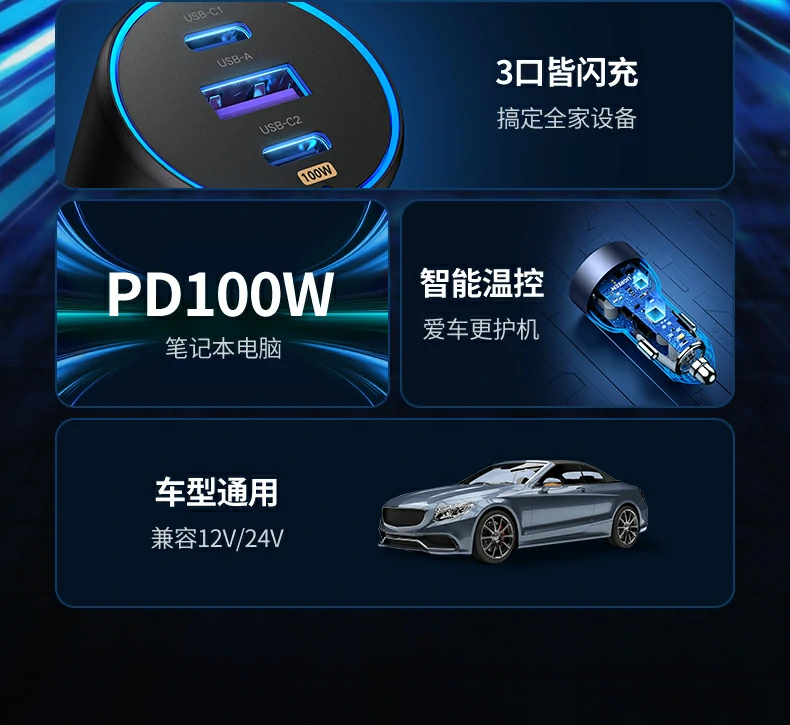 绿联130W车载充电器快速充电展示