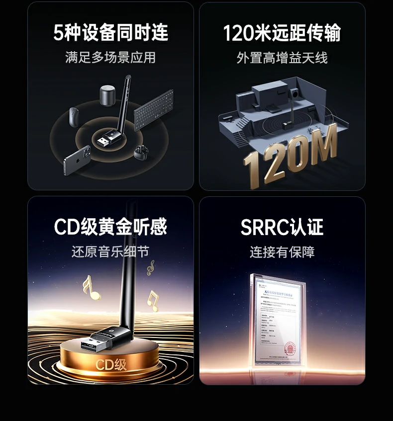 UGREEN绿联-品质新体验,数码选绿联 绿联蓝牙6.0适配器CM749 120米远距离信号传输展示