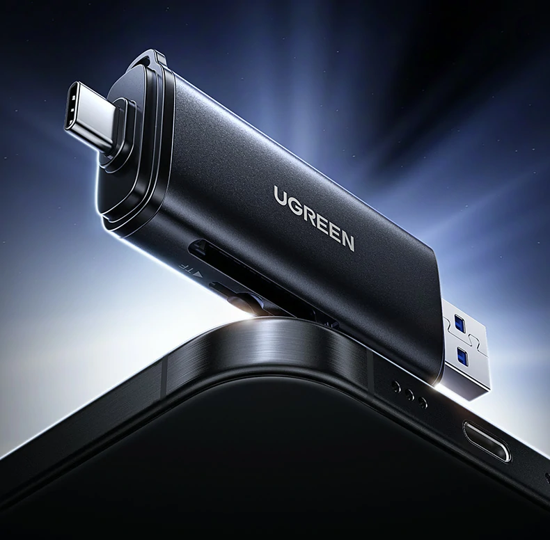 绿联CM803读卡器USB接口特写，即插即用适配Windows电脑