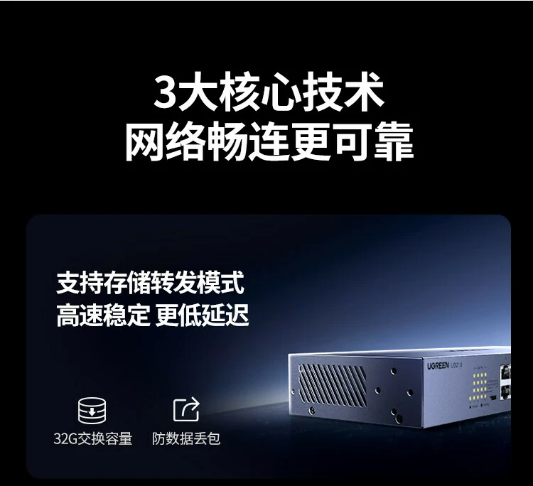 UGREEN绿联-品质新体验,数码选绿联 绿联CM939交换机全钢机身防护稳固耐磨抗压性强