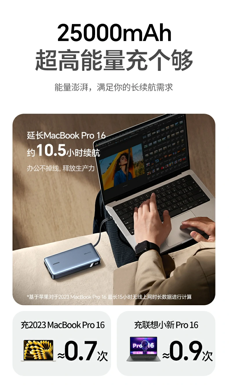 绿联PB552 大容量可多次为手机笔记本补能